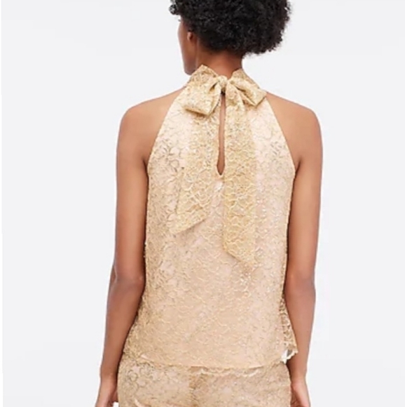 J CREW Tie Neck Top in Metallic Lace Size Medium - Picture 2 of 10